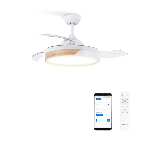 Create - Wind Clear Ceiling Fan with Light, 40W, Ø108 cm, Remote & WiFi, 6 Speeds, Retractable Blades, 3 Light Temperatures, Summer-Winter Mode