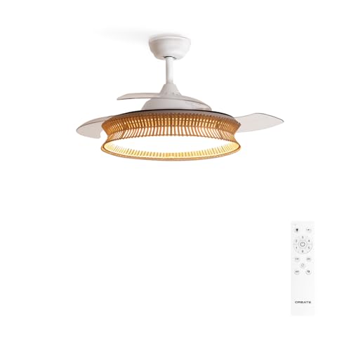Discover the efficiency of Create's Wind Clear Ceiling Fan with retractable blades, 3 light temperatures, and a summer-winter switch. Perfect for any room with its sleek design and 6 speed settings.