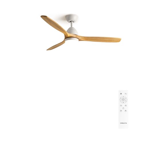 Efficient 132cm white ceiling fan with a quiet 40W DC motor, remote control, and 6 speed settings for optimal airflow in bedrooms.