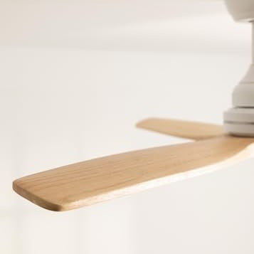 Create - Windwood White Ceiling Fan, Natural Wood Blades, 75W, Quiet, Ø132 cm, 3 Speeds, Timer, Dual Heights