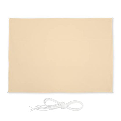 Beige rectangular shade sail measuring 2.5 by 3.5 meters designed for UV resistance and waterproofing, suitable for balconies, camping, and terraces.