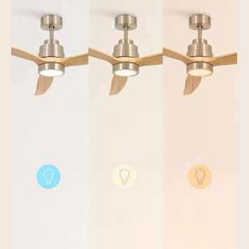 Create - Windstylance Ceiling Fan with Light, Nickel, Natural Wood Blades, Remote Control, 40W, Quiet, Ø132 cm, 6 Speeds, Timer, Summer-Winter Mode, Dual Height