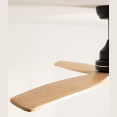 Create - Windwood Black Ceiling Fan, Natural Wood Blades, 75W, Quiet, Ø132 cm, 3 Speeds, Timer, Dual Height Adjustments