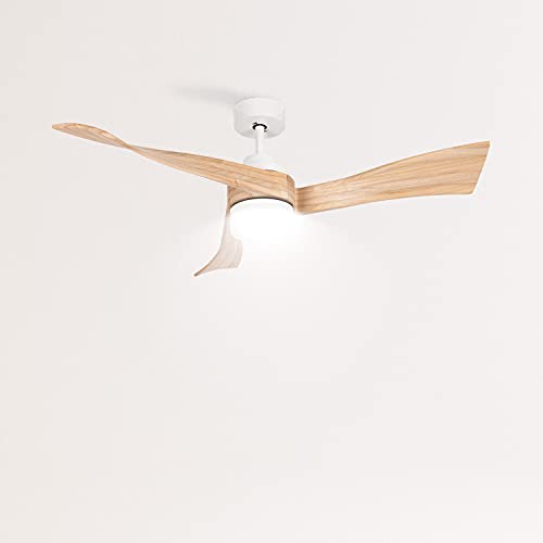 Create - Wind Curve Ceiling Fan, Natural Wood, Remote Control, 132 cm, Quiet DC Motor, 6 Speeds, Timer