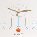 Create - Windcalm White Ceiling Fan, Natural Wood, Remote Control, 40W, Quiet, Ø132cm, 6 Speeds, Summer-Winter Mode