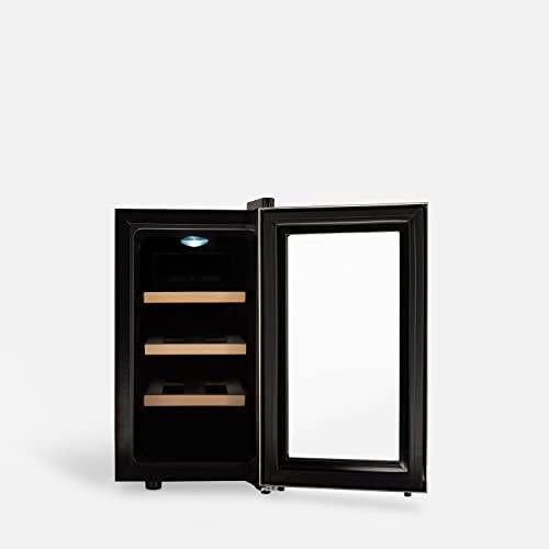 Create - Compact 8-Bottle Wood Wine Cooler with Energy-Efficient LED, Durable Design, 11º-18ºC