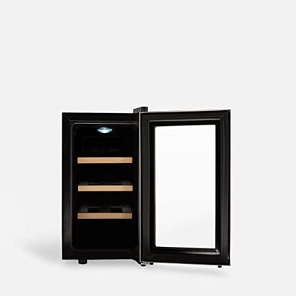 Create - Compact 8-Bottle Wood Wine Cooler with Energy-Efficient LED, Durable Design, 11º-18ºC