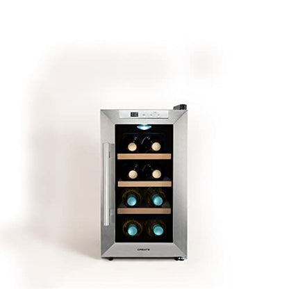Create - Compact 8-Bottle Wood Wine Cooler with Energy-Efficient LED, Durable Design, 11º-18ºC