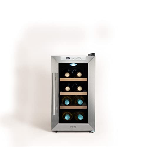 Create - Compact 8-Bottle Wood Wine Cooler with Energy-Efficient LED, Durable Design, 11º-18ºC