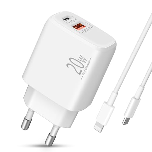 Luosike - 20W USB-C Power Adapter with Lightning Cable, Fast Charging for iPhone 14/13/12/11/Pro/Max/Mini/SE/XS/X/8/Plus