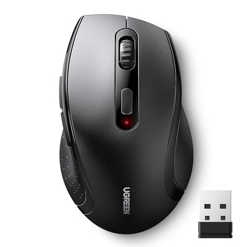 UGREEN - Wireless Ergonomic Optical Mouse 2.4GHz, 1600 DPI, 6 Buttons, Black