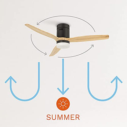 Create - Windcalm Ceiling Fan with Light, Natural Wood, Black, Remote Control, Summer-Winter Mode, 6 Speeds, 3 Light Temperatures, Timer, 40W, Ø132 cm