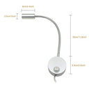 Wefoonlo - 3W Flexible Gooseneck LED Wall Light with Plug & Switch for Reading