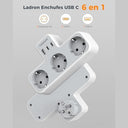 Tessan - USB Wall Socket with 3 Schuko Outlets, 3 USB Ports, Compact Design