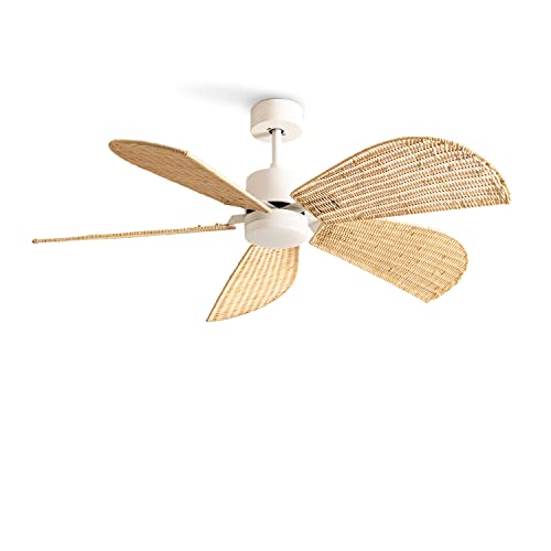 Create - Wind Rattan Ceiling Fan with Wicker Blades, 6 Speeds, Quiet, Programmable Timer