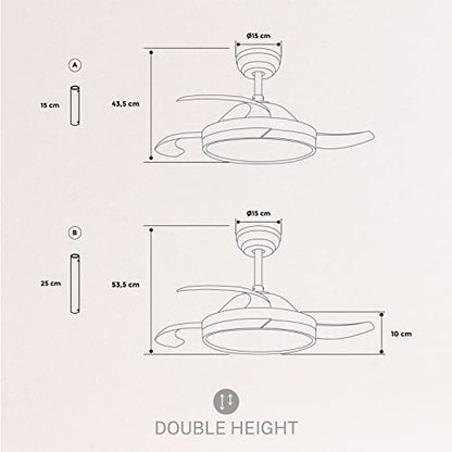Create - Wind Clear Ceiling Fan with Light, 40W, Ø108cm, 6 Speeds, Retractable Blades, 3 Light Temperatures, Timer, Summer-Winter Mode