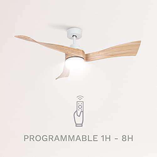 Create - Wind Curve Ceiling Fan, Natural Wood, Remote Control, 132 cm, Quiet DC Motor, 6 Speeds, Timer