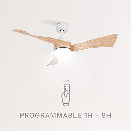 Create - Wind Curve Ceiling Fan, Natural Wood, Remote Control, 132 cm, Quiet DC Motor, 6 Speeds, Timer