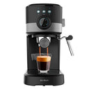 Cecotec Power Espresso 20 espresso machine in black with milk frother and cup warmer