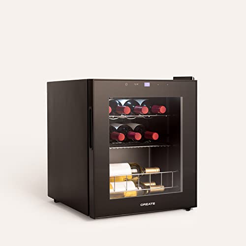 Create - Electric Wine Cooler L15, 12-15 Bottle Capacity, Stainless Steel Shelves, 85W, Dual Insulation, LED Light, 4-18°C Temperature Zones