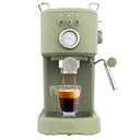 Cecotec Compact Power Espresso Machine in Retro Green with milk frother and stainless steel heated bowl