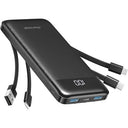 Stay charged on the go with the Charmast 10000mAh Power Bank featuring 4 built-in cables, 6 outputs, and an LED display. Perfect for smartphones and tablets!