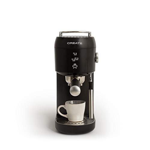 Enjoy barista-quality coffee at home with the Create Thera Studio Semi-Automatic Espresso Machine. Features a 1400W motor, 20 bar pressure, milk frother, and dual cup capacity. Quick heating and compatible with groun