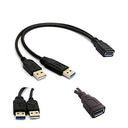Alinna - USB 3.0 Female to Dual USB Male Y Extension Cable for Hard Disks