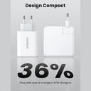 UGREEN - 65W USB C Fast Charger 3 Ports for iPhone, MacBook, Galaxy, Pixel White