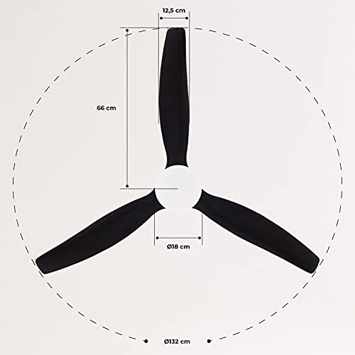 Create - Windcalm Ceiling Fan, Black, 132cm, 6-Speed, Remote & Wall Switch, Quiet DC Motor