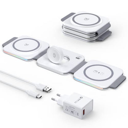 Hohosb - 3 In 1 Mag-Safe Wireless Charger Station, 15W Max, White 18W Adapter Included