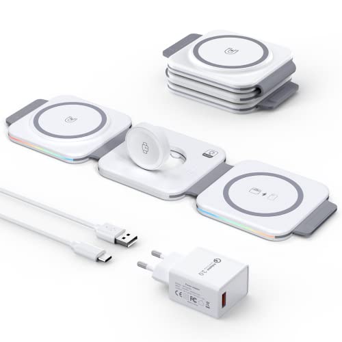 Hohosb - 3 In 1 Mag-Safe Wireless Charger Station, 15W Max, White 18W Adapter Included