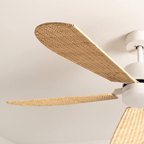 Create - Wind Rattan Ceiling Fan with Wicker Blades, 6 Speeds, Quiet, Programmable Timer