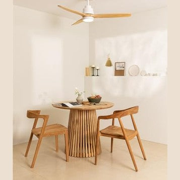 Create - WindStylance DC Ceiling Fan with Light, 40W, Natural Wood Blades, WiFi, Remote, Silent, 132cm, 6 Speeds, Timer, Dual Height, Reversible Motor