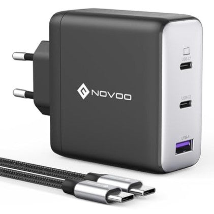 NOVOO - 120W USB-C GaN III 3-Port Quick Charger with PD 100W Cables