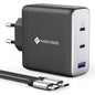 NOVOO - 120W USB-C GaN III 3-Port Quick Charger with PD 100W Cables