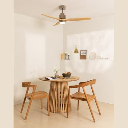Create - Windstylance Ceiling Fan with Light, Nickel, Natural Wood Blades, Remote Control, 40W, Quiet, Ø132 cm, 6 Speeds, Timer, Summer-Winter Mode, Dual Height
