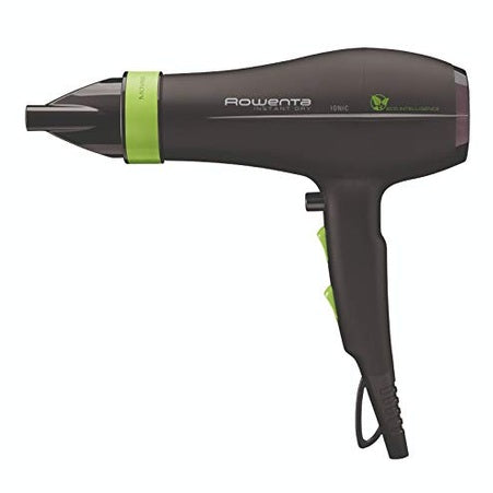 Sèche-cheveux Rowenta noir en céramique de 1500 Watts avec technologie ionique, conçu pour un séchage rapide et efficace des cheveux.