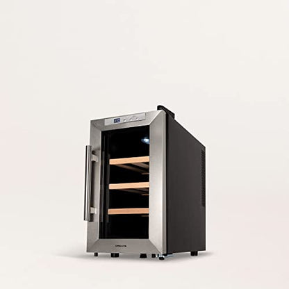 Create - Compact 8-Bottle Wood Wine Cooler with Energy-Efficient LED, Durable Design, 11º-18ºC