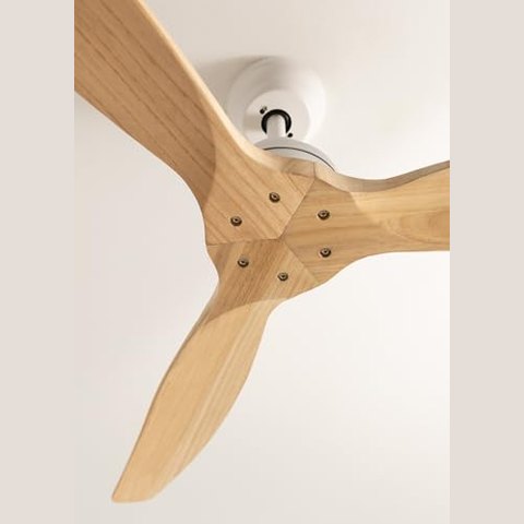 Create - Windwood White Ceiling Fan, Natural Wood Blades, 75W, Quiet, Ø132 cm, 3 Speeds, Timer, Dual Heights