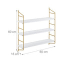 Relaxdays - Floating Wall Shelf With 3 Shelves, MDF & Iron, White/Gold