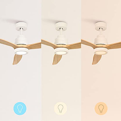 Create - WindStylance DC Ceiling Fan with Light, 40W, Natural Wood Blades, WiFi, Remote, Silent, 132cm, 6 Speeds, Timer, Dual Height, Reversible Motor