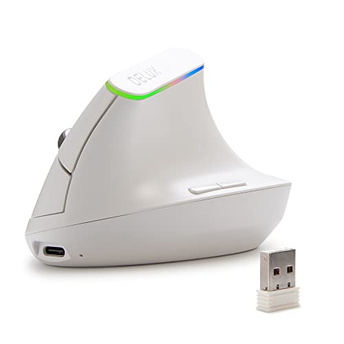 DeLUX - Wireless Ergonomic Vertical Mouse, Rechargeable, 4000 DPI, RGB Light