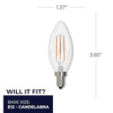 Bulbrite - 5W LED B11 Filament Bulb, 3000K Warm White, E12 Base, Clear Glass