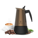 Discover the Cecotec Piccolina 900 Gold Italian Coffee Maker, crafted from high-quality stainless steel with a 450ml capacity, perfect for 10 cups. Ideal for all surfaces! Keywords: Italian coffee maker, stainless steel, ergonomic handle
