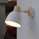 Dknhs - Vintage E27 Indoor Wall Light with Switch, Wood Lampshade, Retro Design
