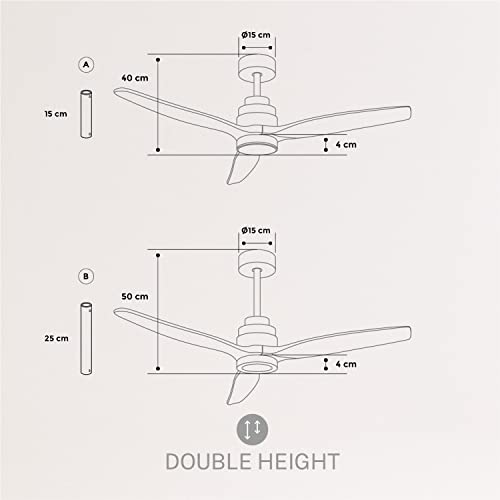 Create - WindStylance DC Ceiling Fan, 40W, Silent, 132cm, 6 Speeds, Timer, Dual Height, Reversible