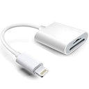 Hatuge Lightning to SD & TF Card Reader Adapter in white, designed for easy photo transfer from memory cards to iPhone and...