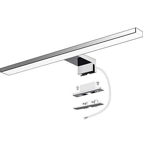 LED mirror light designed for bathrooms with a power of 10W and brightness of 820 lumens. The 40cm neutral white light at 4000K provides a clear illumination. Features a 3-in-1 mounting option and is rated IP44 for water resistance. This wall-mounted mirror lamp measures 400mm and ensures no flickering, making it ideal for bathroom cabinet lighting.