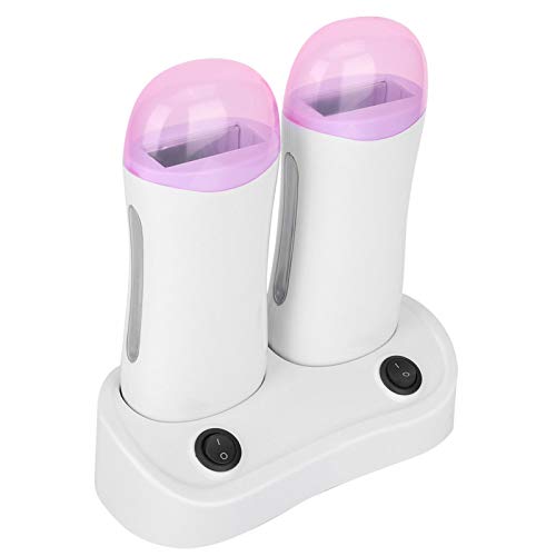 A collection of wax cartridges and an electric wax heater designed for hair removal, featuring double cartridges and a hair removal roller, all in a warm wax setup for efficient body hair removal.